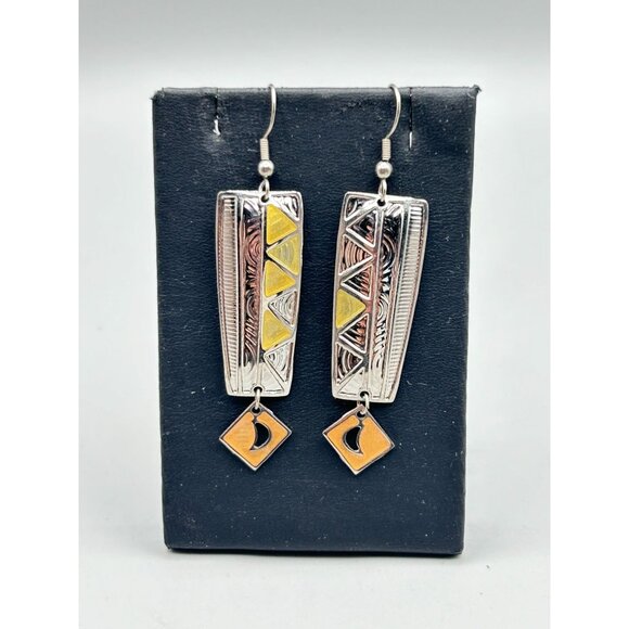 Vintage Berebi Long Pierced Dangles Earrings Silver Tone and Cream Enamel - Picture 2 of 6